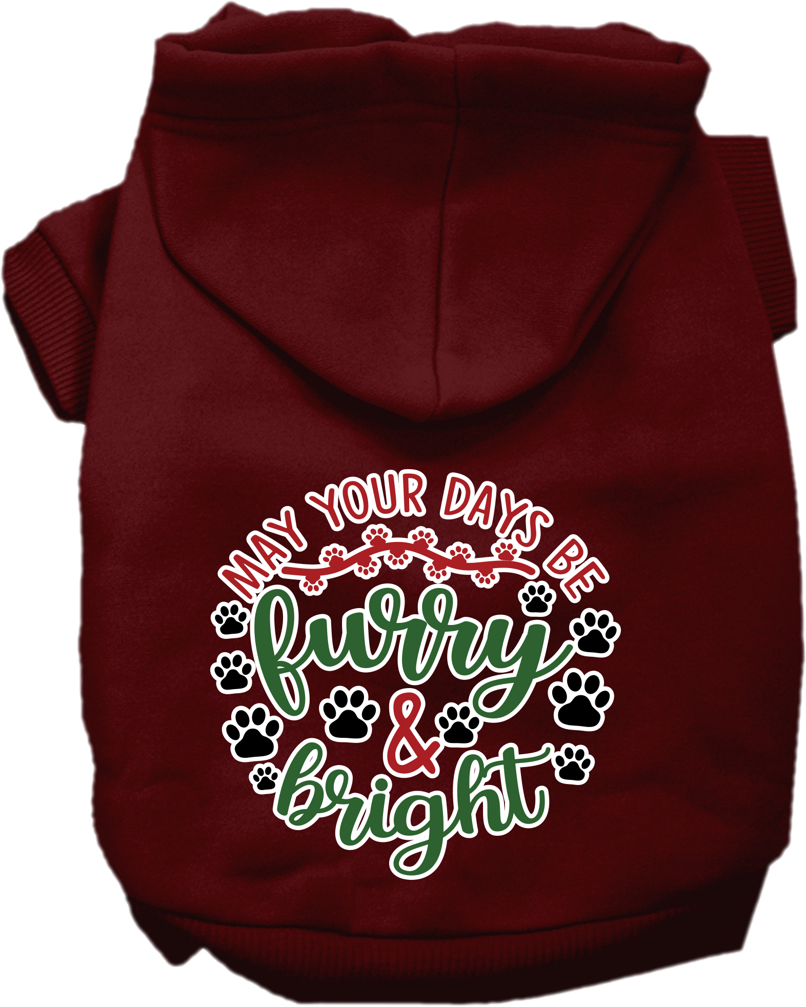 Furry and Bright Screen Print Dog Hoodie Maroon Size XXL